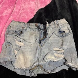 Casual Light Blue Distressed Denim Shorts